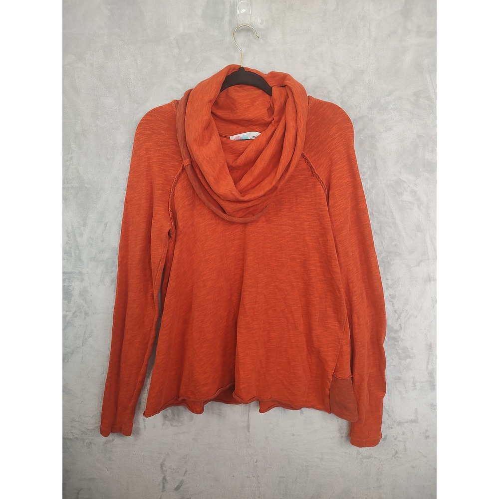 Free People Beach Two Body Corps Deux Cowl Neck Slub Knit Top Burnt Orange M